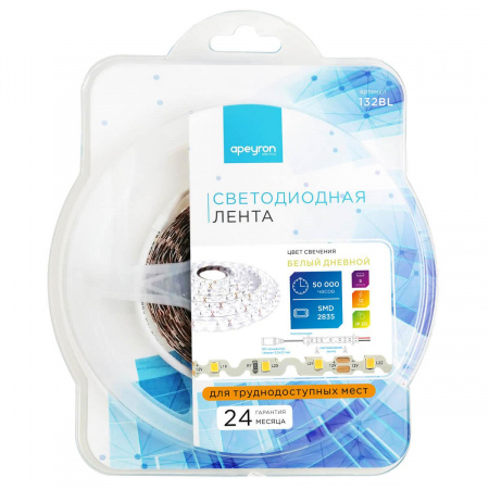Светодиодная лента Apeyron 4,8W/m 60Led/m 2835SMD дневной белый 5M 132BL Алматы