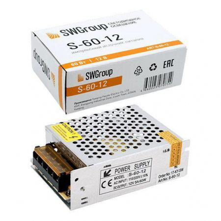 Блок питания SWG 12V 60W IP20 5A S-60-12 000142 Алматы