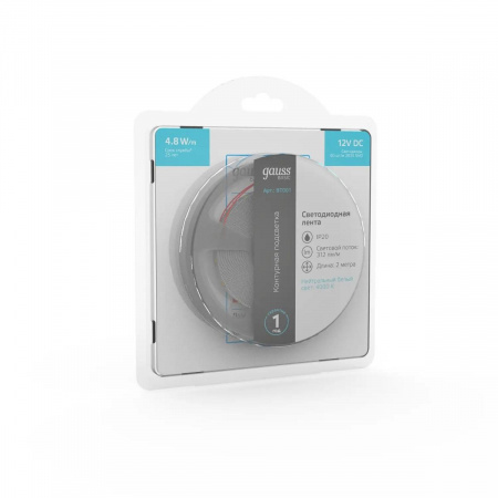 Светодиодная лента Gauss 4,8W/m 60LED/m 2835SMD нейтральный белый 2M BT001 Алматы