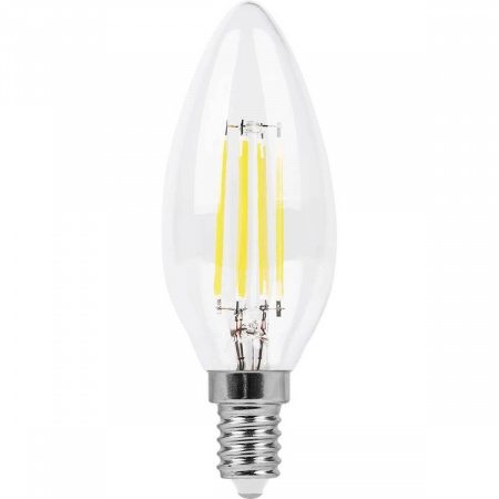 Лампа светодиодная филаментная Feron E14 5W 2700K Свеча Прозрачная LB-58 25572