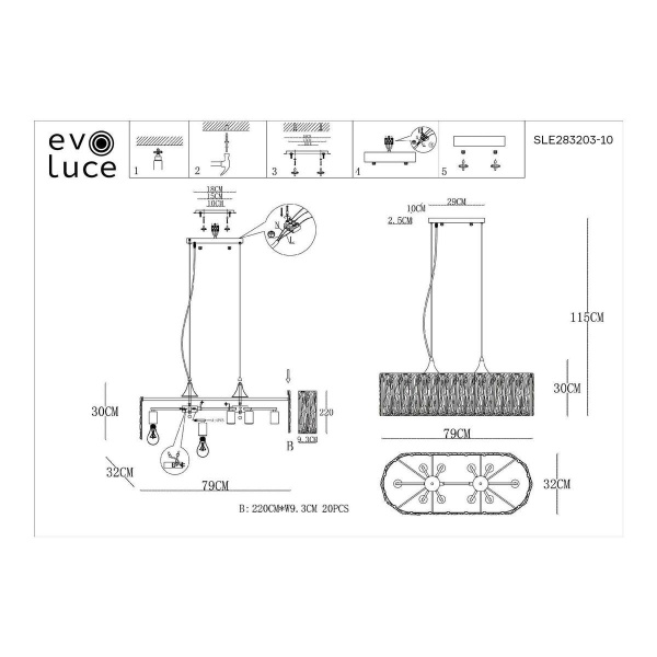 Подвесная люстра Evoluce Rida SLE283203-10