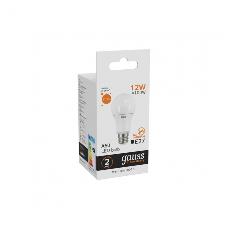 Лампа светодиодная Gauss E27 12W 3000K матовая 23212
