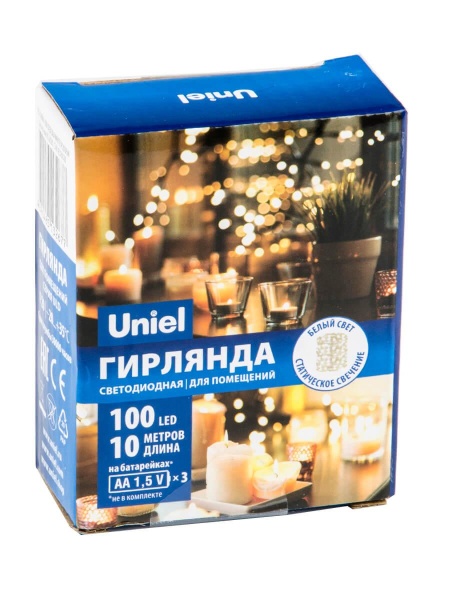 Светодиодная гирлянда Uniel Роса белый ULD-S1000-100/SCB/3AA White IP20 Dew UL-00007186